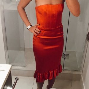 Betsey Johnson Red Satin Strapless Dress
